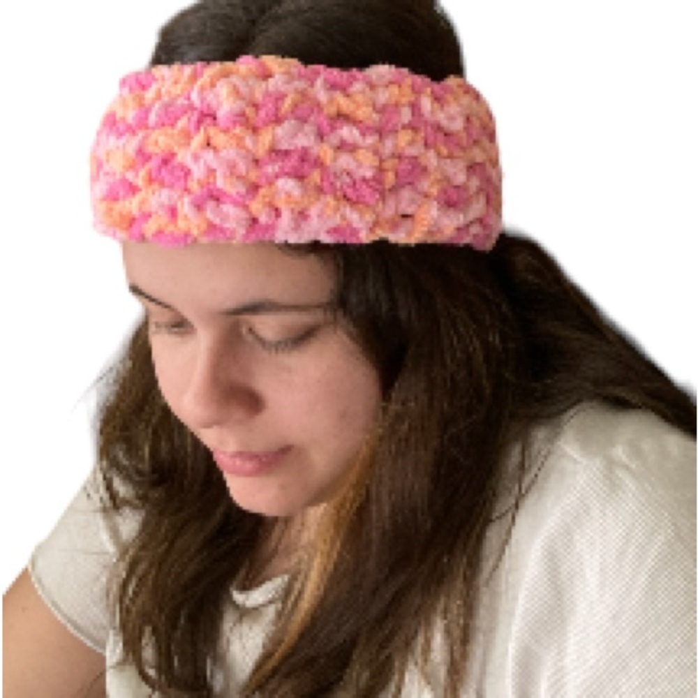 Chenille Headband Orange Pink Creamsicle Cozy Winter Ear Warmer 21 x 13 inches